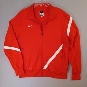 Nike Dri-FIT Mens XL Red Full Zip Track Jacket White Stripe Training Coat